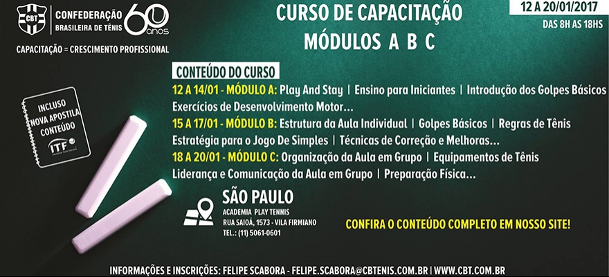 CBT realiza Módulos A B C e D E F em São Paulo no mês de janeiro