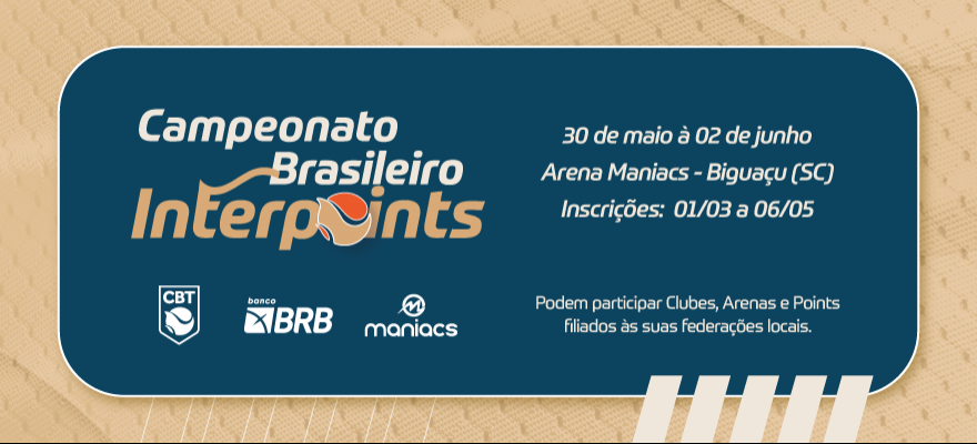 CBT anuncia Campeonato Brasileiro Interpoints de Beach Tennis